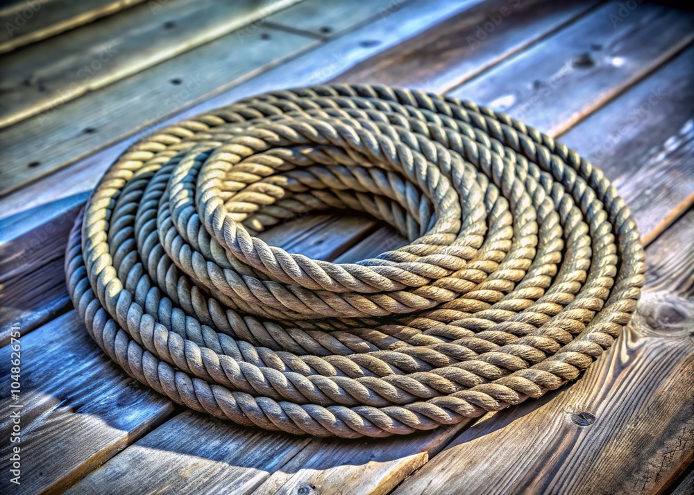 Obraz premium High Dynamic Range Image of a Coiled Rope Roll with Textured Details and Natural Light Effects