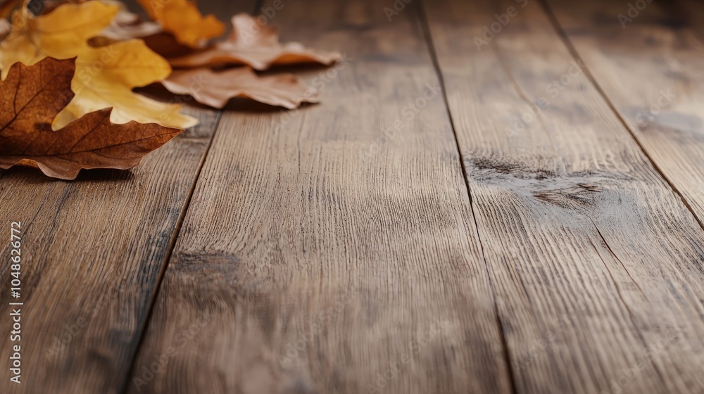 Naklejka premium Autumn Leaves on Rustic Wooden Surface