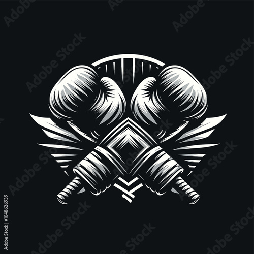 Powerful Boxing Gloves and Dumbbells Emblem Design