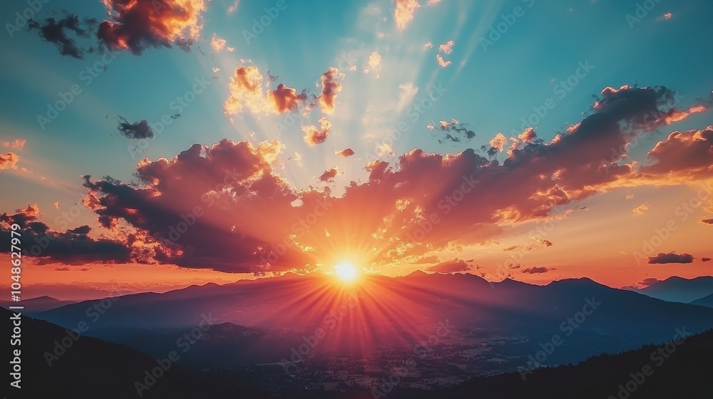 Fototapeta premium Majestic Mountain Range Under Vibrant Sunset