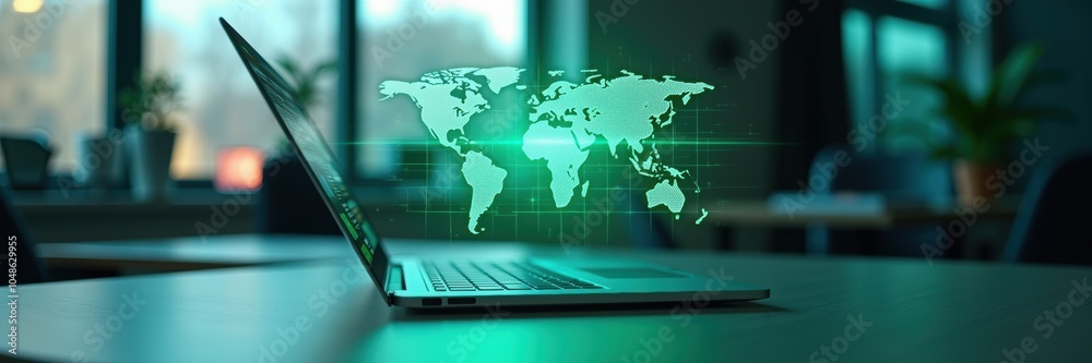 A modern laptop displaying a digital world map, symbolizing global connectivity and technology. Ideal for tech, business, and travel-related projects. A modern laptop displaying a digital world map, symbolizing global connectivity and technology. Ideal for tech, business, and travel-related projects.