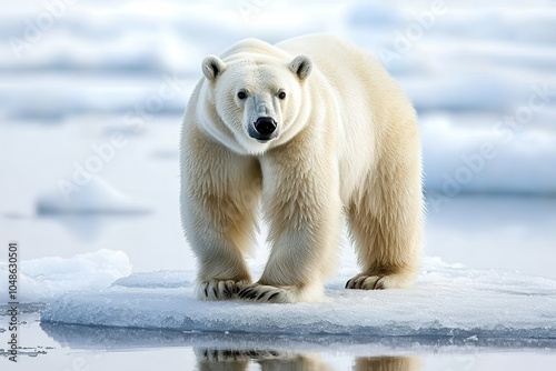 Polar Bear on Ice Floe in Arctic Waters