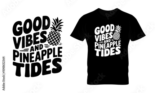 Good vibes pineapple tides typography t-shirt design