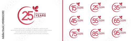 anniversary logotype set. vector design red color with ring and leaf for special moment