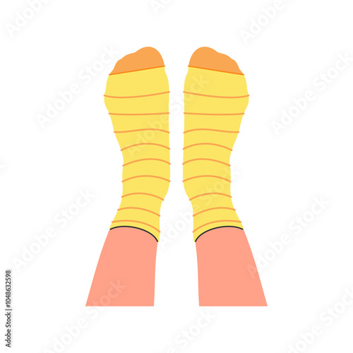 Simple human feet wearing socks vector illustration in hand drawn style, feet in colorful socks icon vector