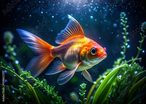 Little Goldfish in a Serene Aquarium Setting - Captivating Portrait Photography of Generative AI Creations