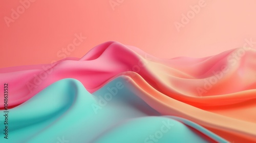 A vibrant wave of silky fabric in pink, orange, and turquoise against a soft gradient background, evoking a sense of elegance and fluidity.