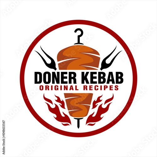 doner kebab shawarma logo label template vector illustration Turkish and Arabian fast food restaurant business