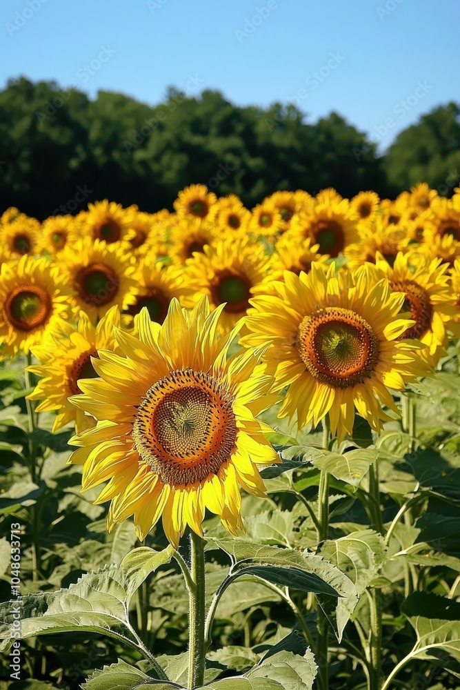 Fototapeta premium Bright Sunflowers Stretching Across the Horizon