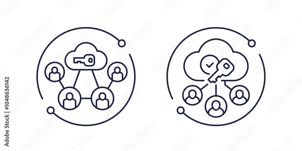 Encryption, personal data in cloud line icons Encryption, personal data in cloud line icons