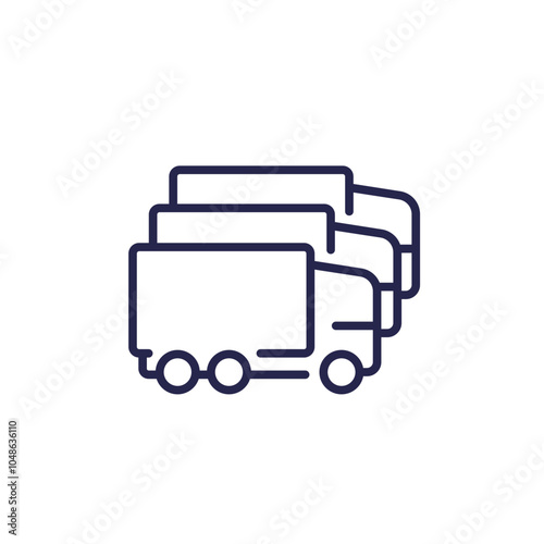 commercial fleet icon with trucks, line vector