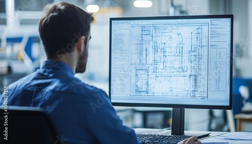 CAD Engineer Reviewing Building Blueprints