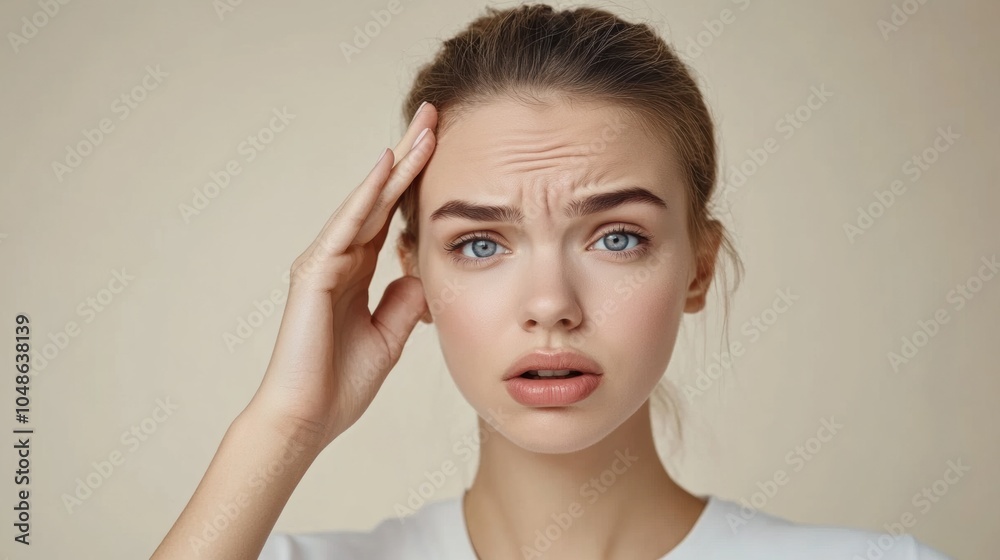Young woman experiencing a headache while posing indoors
