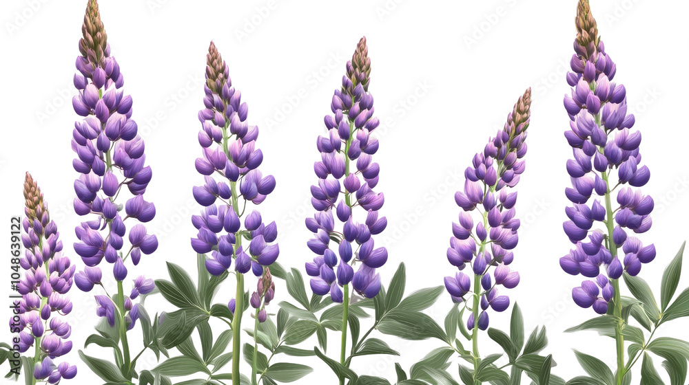 Fototapeta premium Blue iris flowers blooming in a vibrant spring garden, showcasing their beautiful lavender and violet hues amidst a lush field of flora