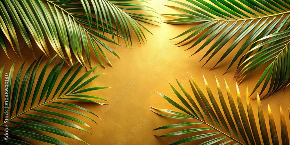 Tropical palm leaves on gold background Tropical palm leaves on gold background