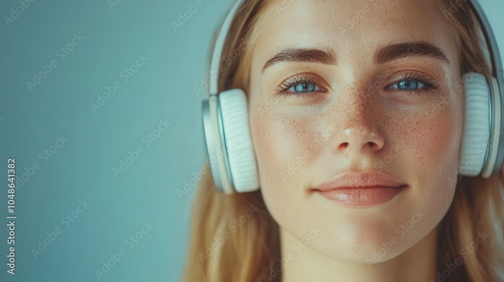 Naklejka premium Hearing test with audiologist, patient wearing headphones, sound health evaluation