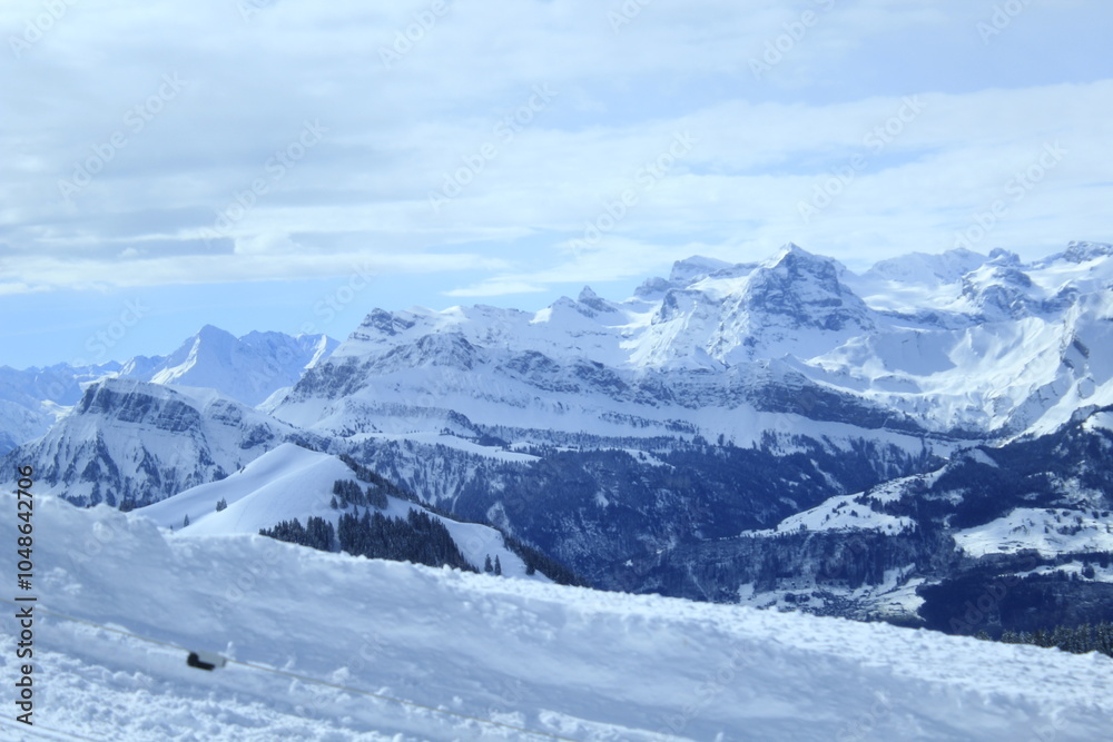 Panoramic View of Swiss Mountains in Winter Panoramic View of Swiss Mountains in Winter
