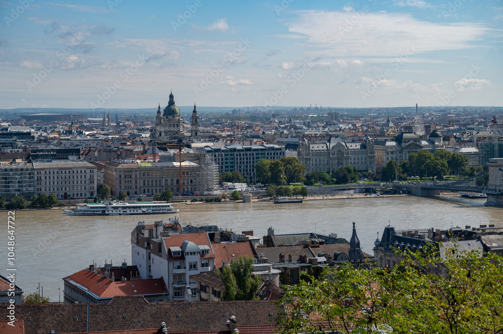 Budapest downtown - drone aerial video of the Hungarian capital. Buda and Danube river at sunrise. Aerial drone view of the Budapest city. Drone view of the capitol city Budapest.