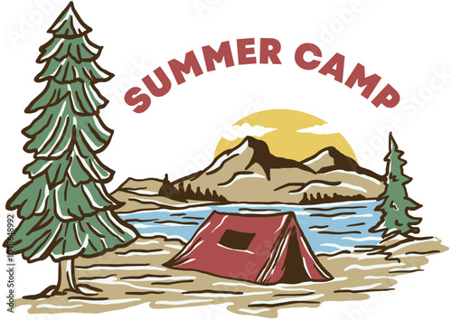illustration outdoor camping mountain nature