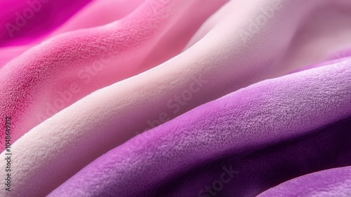 A vibrant close-up of soft fabric displaying a blend of pink and purple hues, showcasing delicate textures and smooth waves.