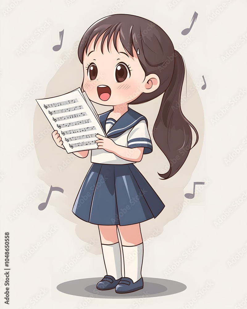 Cute Girl Singing With Music Notes Cartoon Illustration Cute Girl Singing With Music Notes Cartoon Illustration
