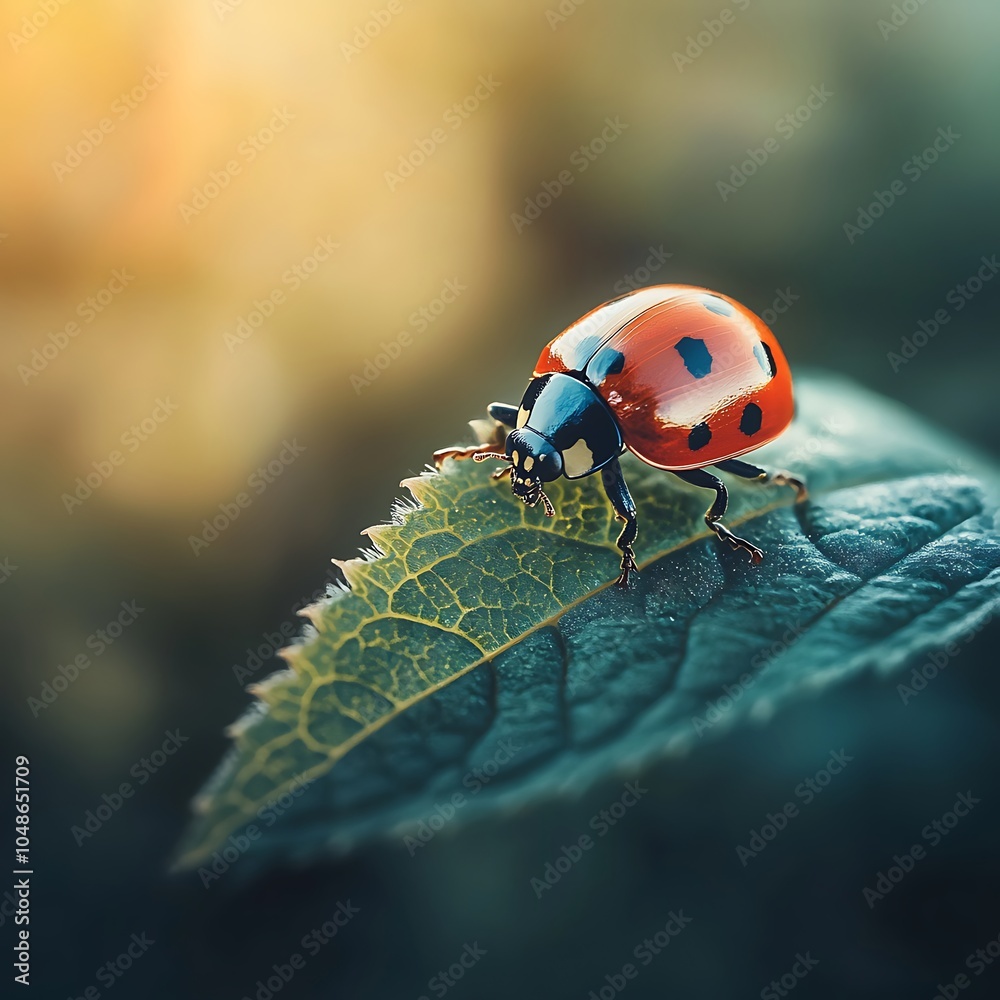 Fototapeta premium Macro shot of Caucasian ladybug revealing its intricate spot patterns.