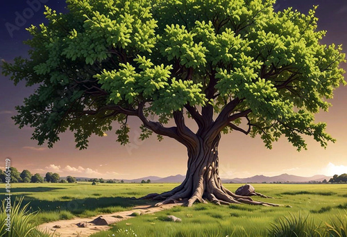 A large green branchy tree away from the forest