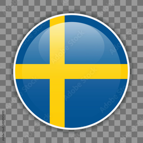 Photography Glossy round flag of Sweden on checkered background