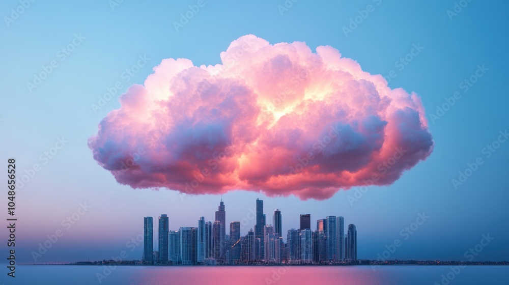 Φωτογραφία A series of luminous clouds illuminate the city skyline, casting a surreal glow on the buildings below