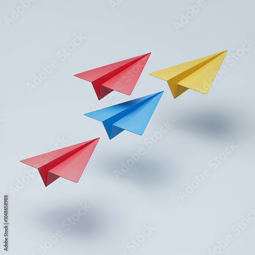Wallpaper Mural Colorful paper airplanes flying in formation against a light background. Torontodigital.ca