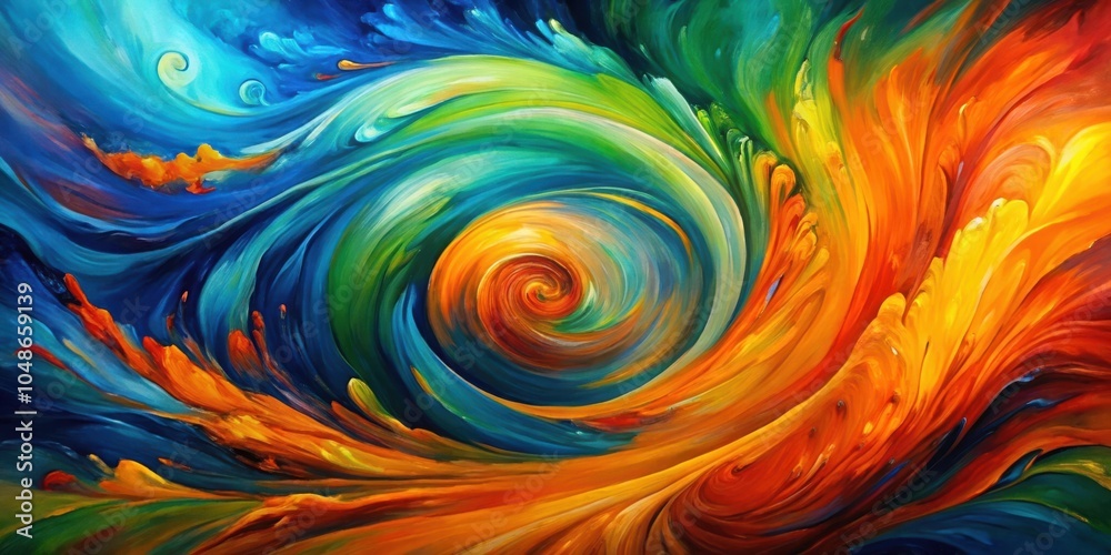 Obraz premium Abstract Painting of Vivid Colors Swirling and Flowing into a Centered Spiral