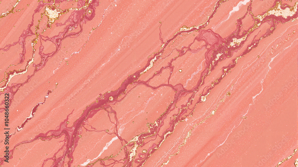 Fototapeta premium Rose gold marble texture with gold veins abstract background