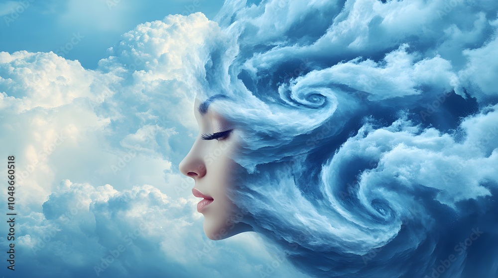Surreal Woman's Face Merging with 3D Tornado Spirals. Surreal Woman's Face Merging with 3D Tornado Spirals.