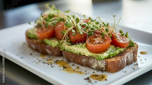 Avocado Toast with Cherry Tomatoes and Microgreens