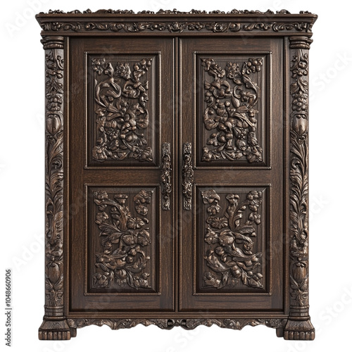 Ornate Wooden Armoire with Intricate Carvings