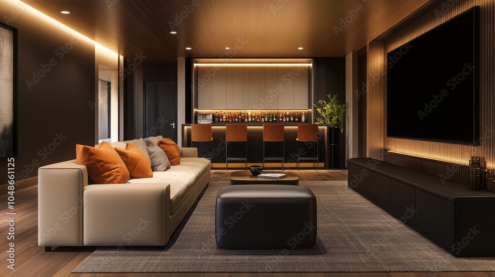 Fototapeta premium Modern Living Room with Bar Sofa and TV
