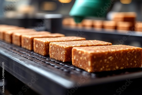 Close-up of Sesame Seed Candy Bars on a Conveyor Belt photo