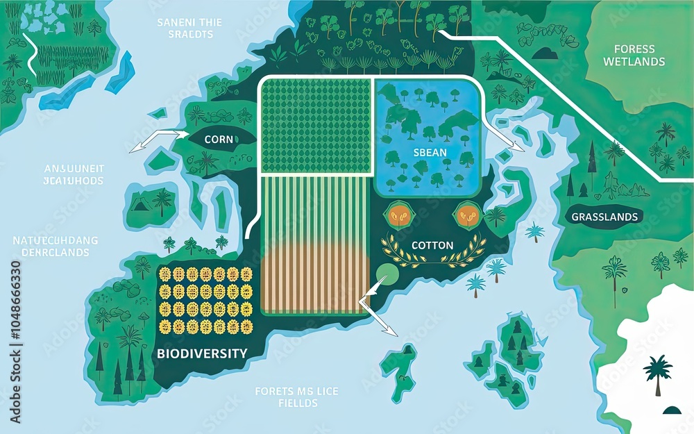 A colorful map illustrating diverse biomes