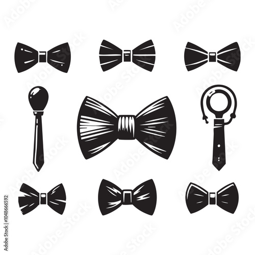 Set of bow tie silhouette on white background
