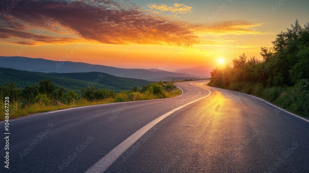 Naklejka premium A road with a sunset in the background