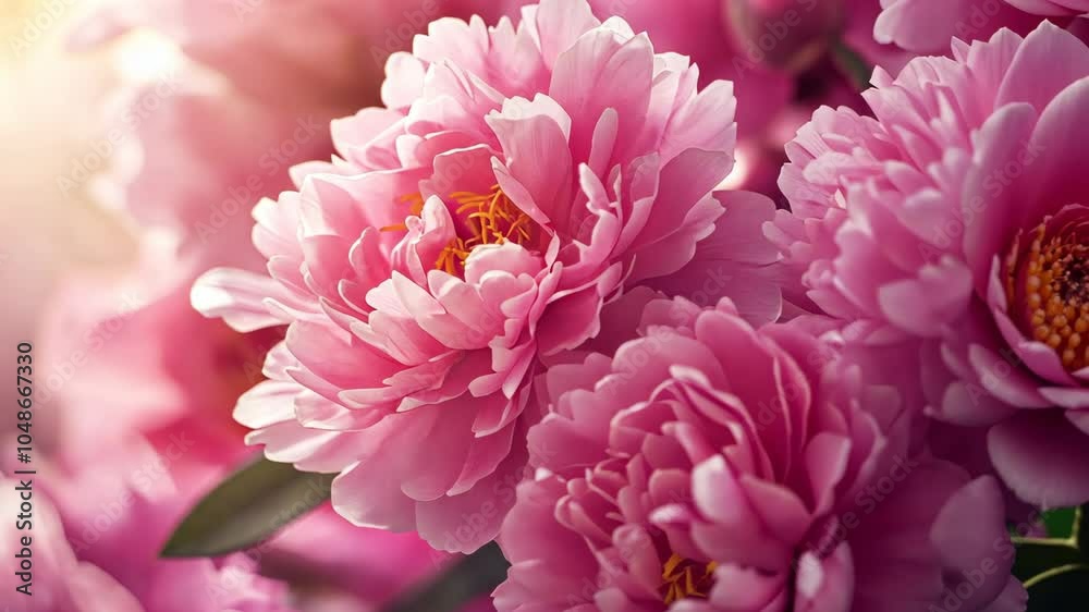 A close-up of pink peonies in full bloom, capturing their delicate petals and vibrant colors A close-up of pink peonies in full bloom, capturing their delicate petals and vibrant colors