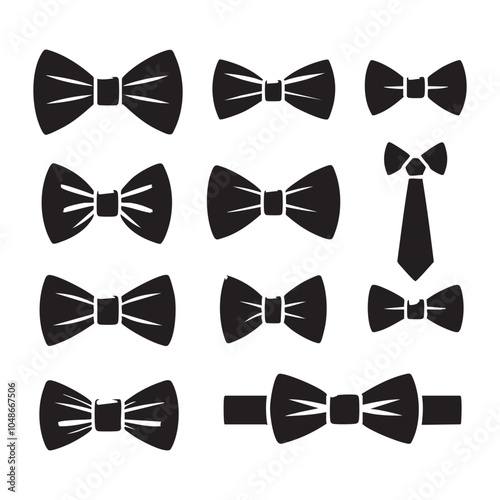 Set of bow tie silhouette on white background