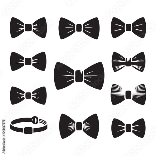 Set of bow tie silhouette on white background