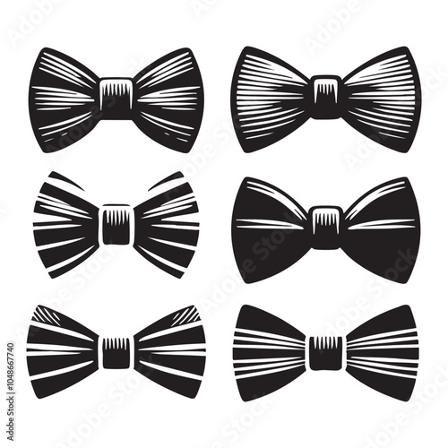 Set of bow tie silhouette on white background