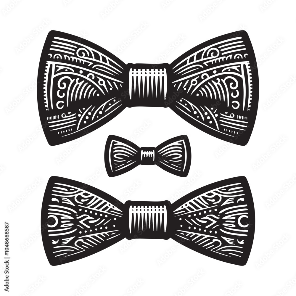 Set of bow tie silhouette on white background