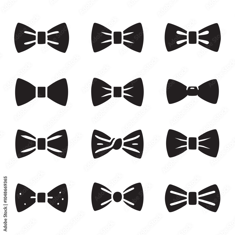 Set of bow tie silhouette on white background Set of bow tie silhouette on white background