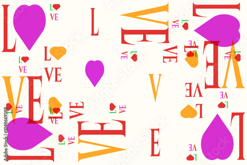 Valentines Day web horizontal banner template design. Simple flat style Valentine's Day concept with typography love text in minimal style. Vector illustration. 