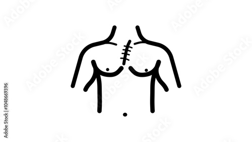 heart surgery scar, black isolated silhouette