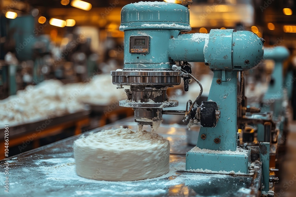 Industrial Machine Processing a Round Dough in a Factory Industrial Machine Processing a Round Dough in a Factory