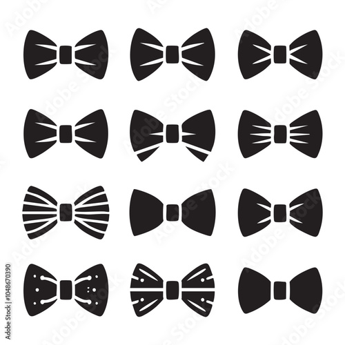 Set of bow tie silhouette on white background